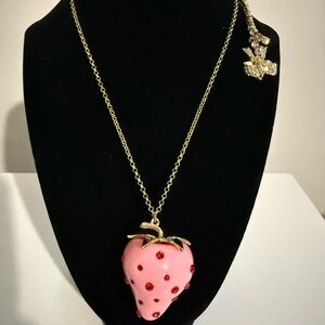 Betsey Johnson Pink Strawberry Necklace with Gold Chain